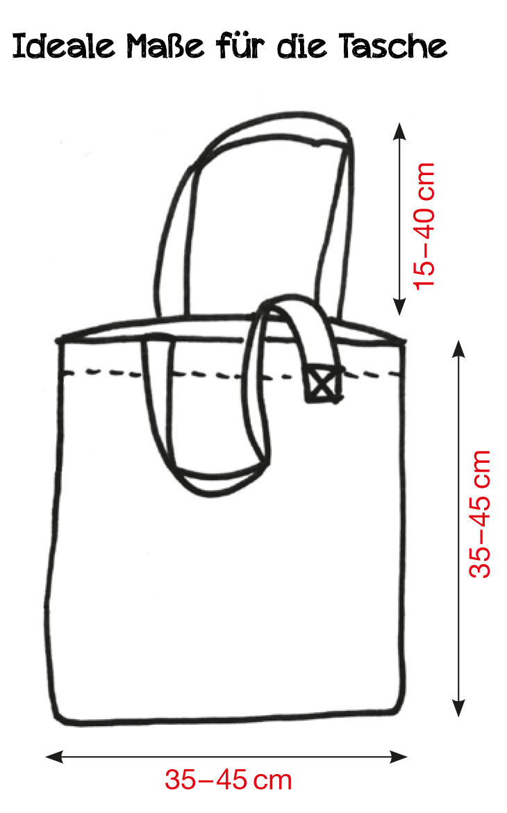 Modell einer Jeans Tasche mit Zentimeter Maßangaben